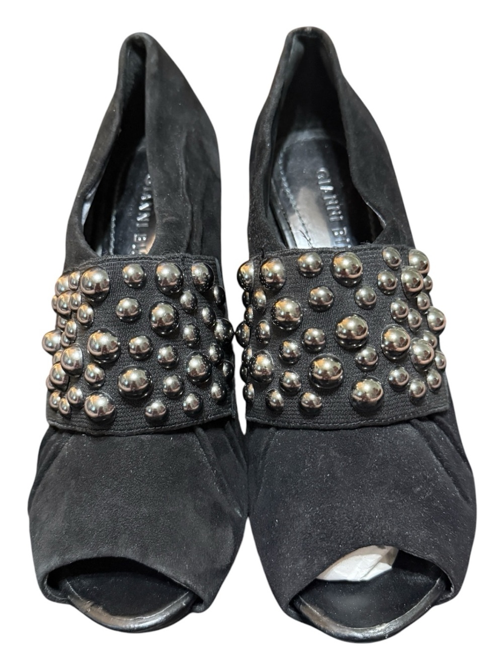 Gianni Bini Black Suede Studded Peep Toe Heels Size 7 Pre-Owned